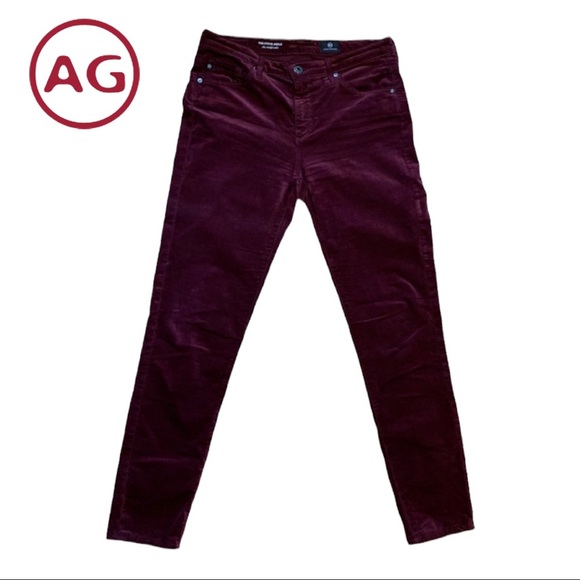Ag Adriano Goldschmied Pants - Women’s AG Stevie Slim Straight Ankle Merlot Velvet Pants Size 27 Excellent Cond